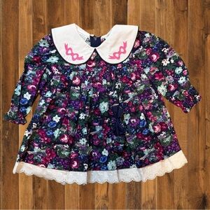 Vintage Kids Floral Dress w/ Peter Pan Collar – Size 12 – Cottagecore Cute